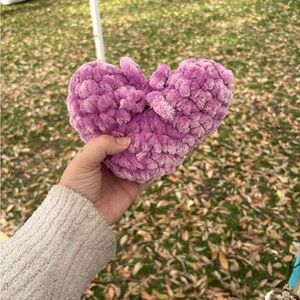 Soft + fluffy purple crochet heart throw pillow-handmade with Juicy Couture yarn
